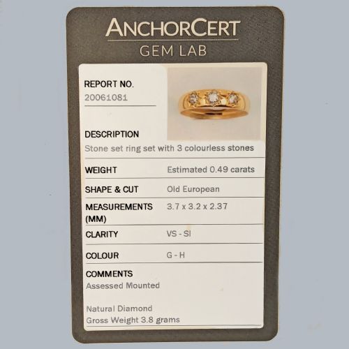 VICTORIAN TRILOGY RING 18CT GOLD OLD CUT DIAMOND ANTIQUE THREE STONE GYPSY RING - ADDITIONAL PHOTO 5