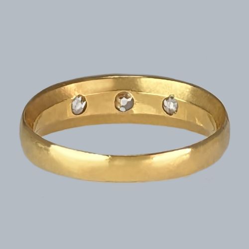 VICTORIAN TRILOGY RING 18CT GOLD OLD CUT DIAMOND ANTIQUE THREE STONE GYPSY RING - ADDITIONAL PHOTO 7