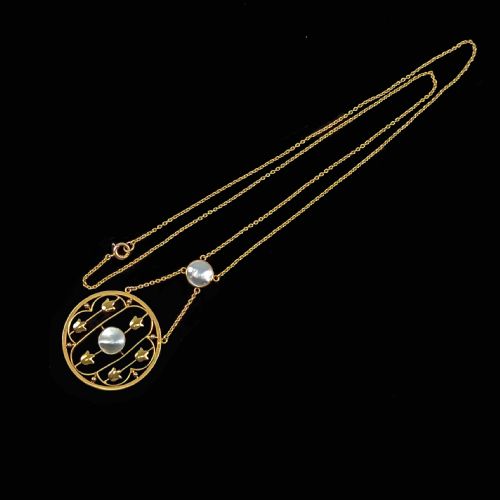 ART DECO PEARL NECKLACE 9CT GOLD EDWARDIAN BLISTER PEARL ANTIQUE PENDANT CIRCA 1910 - ADDITIONAL PHOTO 1