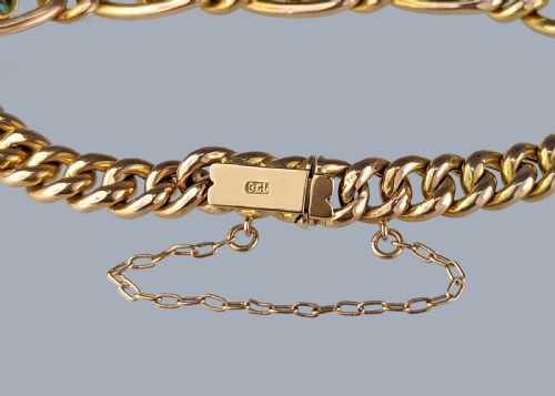 VICTORIAN TURQUOISE BRACELET 9CT YELLOW GOLD ANTIQUE CURB LINK BRACELET - ADDITIONAL PHOTO 2