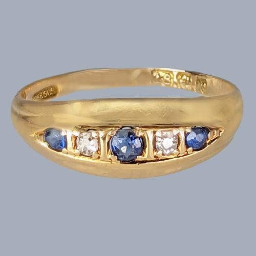 antique sapphire diamond bateau ring 18ct gold ring hallmarked birmingham 1916 - CATEGORY: ANTIQUE JEWELLERY - DATED 1910