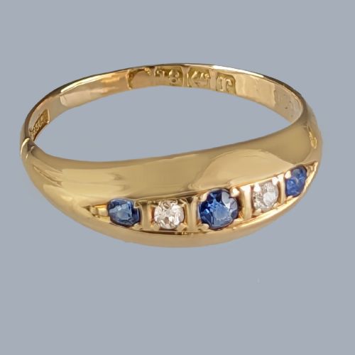 ANTIQUE SAPPHIRE DIAMOND BATEAU RING 18CT GOLD RING HALLMARKED BIRMINGHAM 1916 - ADDITIONAL PHOTO 1