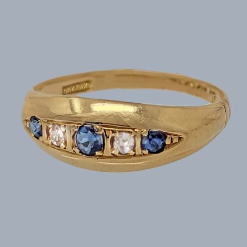 ANTIQUE SAPPHIRE DIAMOND BATEAU RING 18CT GOLD RING HALLMARKED BIRMINGHAM 1916 - ADDITIONAL PHOTO 2