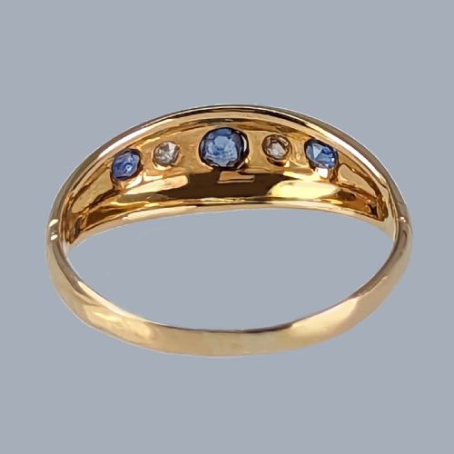 ANTIQUE SAPPHIRE DIAMOND BATEAU RING 18CT GOLD RING HALLMARKED BIRMINGHAM 1916 - ADDITIONAL PHOTO 3