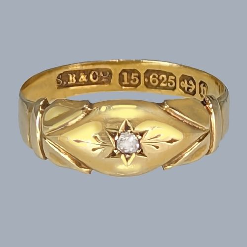 victorian old cut diamond gypsy ring 15ct gold antique solitaire hallmarked birmingham 1895 - CATEGORY: ANTIQUE JEWELLERY - DATED VICTORIAN