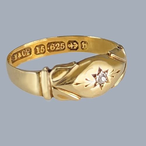 VICTORIAN OLD CUT DIAMOND GYPSY RING 15CT GOLD ANTIQUE SOLITAIRE HALLMARKED BIRMINGHAM 1895 - ADDITIONAL PHOTO 1