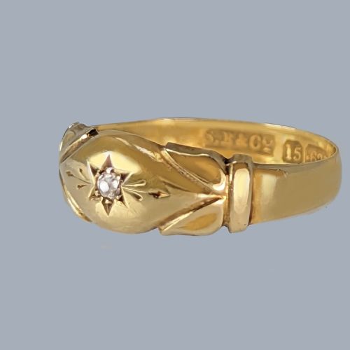 VICTORIAN OLD CUT DIAMOND GYPSY RING 15CT GOLD ANTIQUE SOLITAIRE HALLMARKED BIRMINGHAM 1895 - ADDITIONAL PHOTO 2