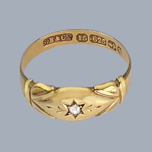 VICTORIAN OLD CUT DIAMOND GYPSY RING 15CT GOLD ANTIQUE SOLITAIRE HALLMARKED BIRMINGHAM 1895 - ADDITIONAL PHOTO 3