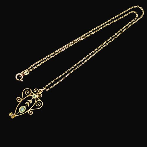 ART NOUVEAU PERIDOT PENDANT AND CHAIN VINTAGE 9CT GOLD ANTIQUE EDWARDIAN PENDANT - ADDITIONAL PHOTO 1