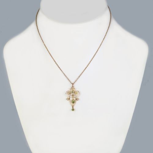 ART NOUVEAU PERIDOT PENDANT AND CHAIN VINTAGE 9CT GOLD ANTIQUE EDWARDIAN PENDANT - ADDITIONAL PHOTO 2