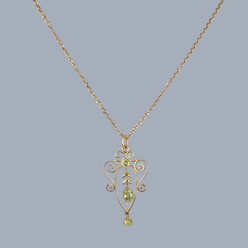 ART NOUVEAU PERIDOT PENDANT AND CHAIN VINTAGE 9CT GOLD ANTIQUE EDWARDIAN PENDANT - ADDITIONAL PHOTO 4