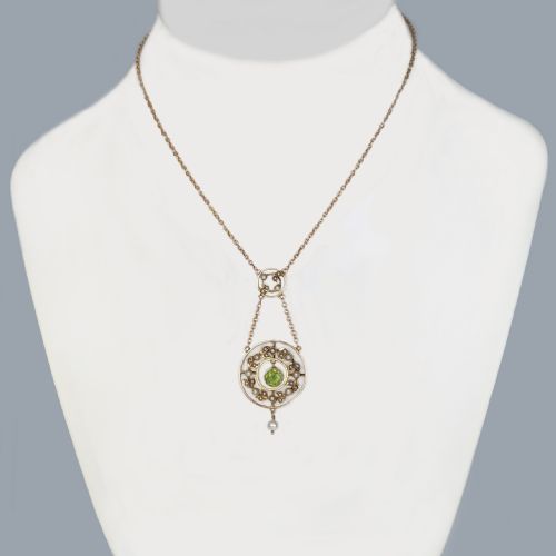 ANTIQUE PERIDOT SEED PEARL NECKLACE EDWARDIAN 15CT GOLD GARLAND NECKLACE - ADDITIONAL PHOTO 2