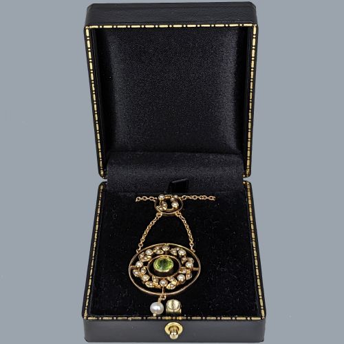 ANTIQUE PERIDOT SEED PEARL NECKLACE EDWARDIAN 15CT GOLD GARLAND NECKLACE - ADDITIONAL PHOTO 3