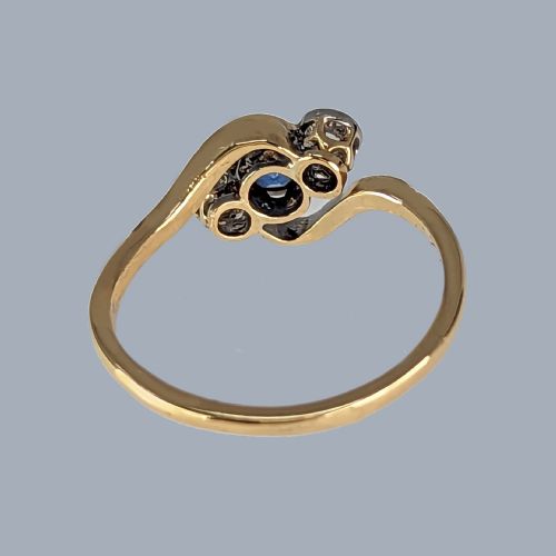 ANTIQUE DIAMOND AND SAPPHIRE RING 18CT GOLD EDWARDIANART DECO CROSS OVER TRILOGY TWIST RING - ADDITIONAL PHOTO 2