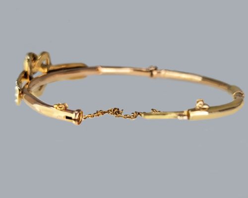 ANTIQUE PEARL HEART BANGLE 15CT GOLD VICTORIAN SEED PEARL BRACELET CIRCA 1890 - ADDITIONAL PHOTO 2