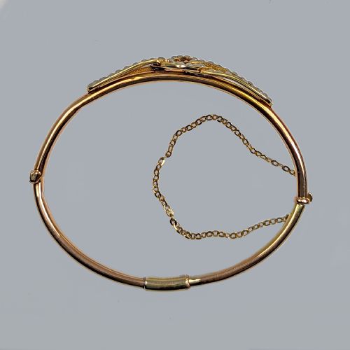 ANTIQUE PEARL HEART BANGLE 15CT GOLD VICTORIAN SEED PEARL BRACELET CIRCA 1890 - ADDITIONAL PHOTO 7