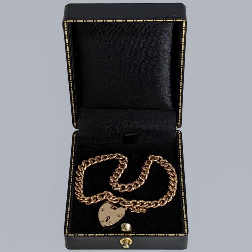 ANTIQUE CURB LINK 15CT GOLD BRACELET WITH HEART PADLOCK CHESTER 1911 ROSE GOLD - ADDITIONAL PHOTO 4