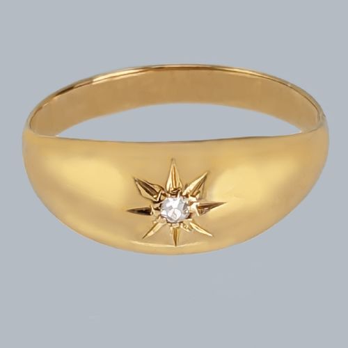 antique 18ct gold solitaire ring victorian old cut diamond gypsy ring vintage engagement ring - CATEGORY: ANTIQUE JEWELLERY - DATED VICTORIAN