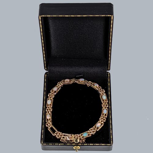 ANTIQUE OPAL BRACELET 9CT GOLD EDWARDIAN GATELINK VINTAGE BRACELET CIRCA 1910 - ADDITIONAL PHOTO 2