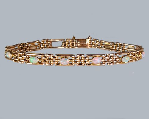 ANTIQUE OPAL BRACELET 9CT GOLD EDWARDIAN GATELINK VINTAGE BRACELET CIRCA 1910 - ADDITIONAL PHOTO 3