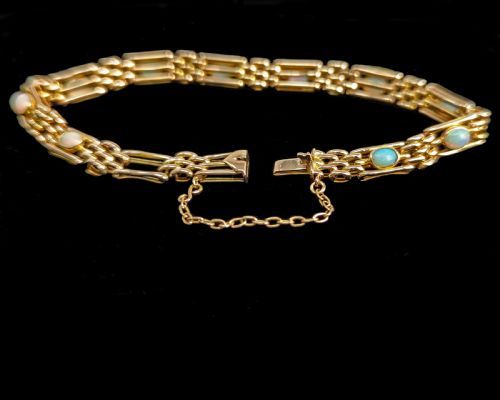 ANTIQUE OPAL BRACELET 9CT GOLD EDWARDIAN GATELINK VINTAGE BRACELET CIRCA 1910 - ADDITIONAL PHOTO 4