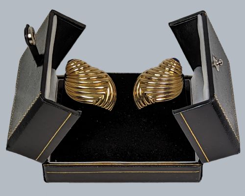 VINTAGE BOUCHERON SHELL EARRINGS 18CT GOLD 1960S LAPIS LAZULI LARGE OMEGA POST EARRINGS - ADDITIONAL PHOTO 26
