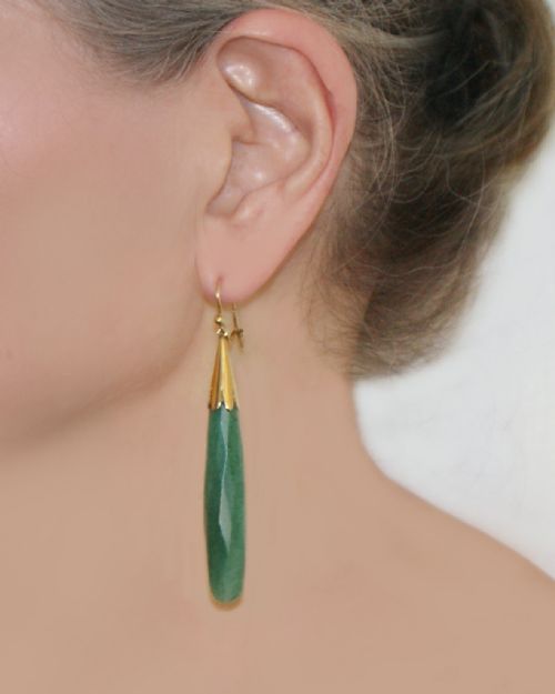 ANTIQUE JADE DROP EARRINGS 18CT GOLD TEARDROP DANGLE EDWARDIAN EARRINGS CIRCA 1910 - ADDITIONAL PHOTO 1