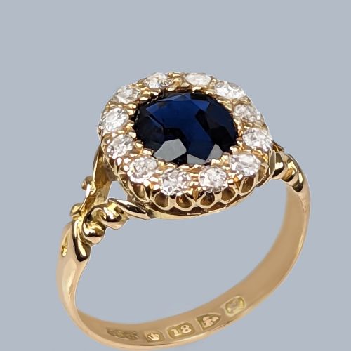 Edwardian Sapphire and Diamond Cluster Ring 18ct Gold Hallmarked Chester 1907 Antique Ring