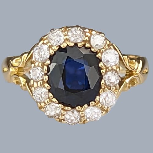 fig 1. Edwardian Sapphire and Diamond Cluster Ring 18ct Gold Hallmarked Chester 1907 Antique Ring