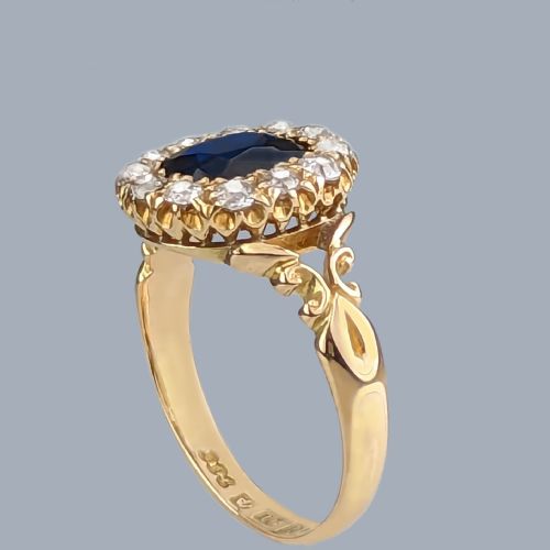 fig 3. Edwardian Sapphire and Diamond Cluster Ring 18ct Gold Hallmarked Chester 1907 Antique Ring