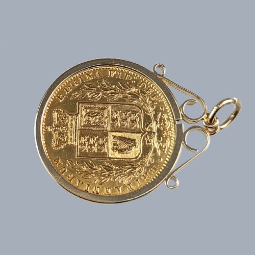 VICTORIAN FULL SOVEREIGN COIN PENDANT 22CT GOLD 1861 YOUNG BUN HEAD 9CT GOLD MOUNT - ADDITIONAL PHOTO 1