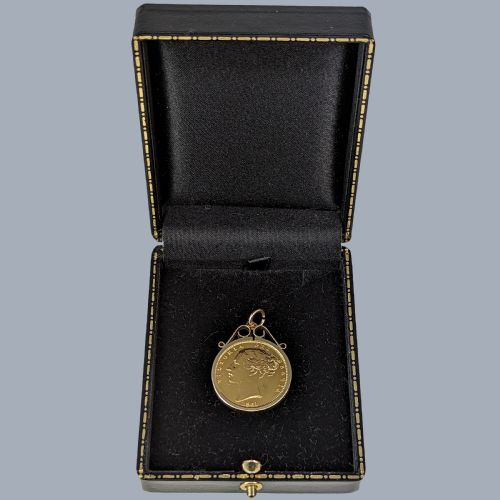 VICTORIAN FULL SOVEREIGN COIN PENDANT 22CT GOLD 1861 YOUNG BUN HEAD 9CT GOLD MOUNT - ADDITIONAL PHOTO 5