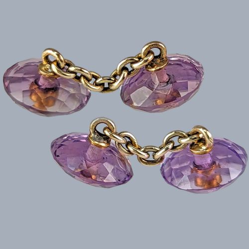 fig 1. ANTIQUE AMETHYST CUFFLINKS Edwardian 9ct Gold Split Pearl and Carved Amethyst Cuff Links