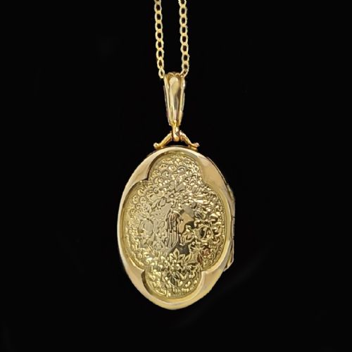 ANTIQUE PHOTO LOCKET 9CT GOLD 1916 FLORAL ENGRAVED VINTAGE LOCKET AND 18 CHAIN - ADDITIONAL PHOTO 3