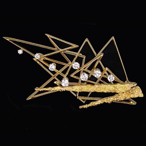 tony cavelti diamond brooch 18ct gold modernist 1960s brooch 26 x 126 12 grams - CATEGORY: ANTIQUE JEWELLERY - DATED 1960