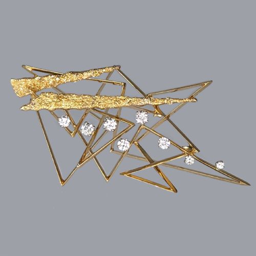 TONY CAVELTI DIAMOND BROOCH 18CT GOLD MODERNIST 1960S BROOCH 26 X 126 12 GRAMS - ADDITIONAL PHOTO 1