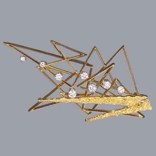 TONY CAVELTI DIAMOND BROOCH 18CT GOLD MODERNIST 1960S BROOCH 26 X 126 12 GRAMS - ADDITIONAL PHOTO 2
