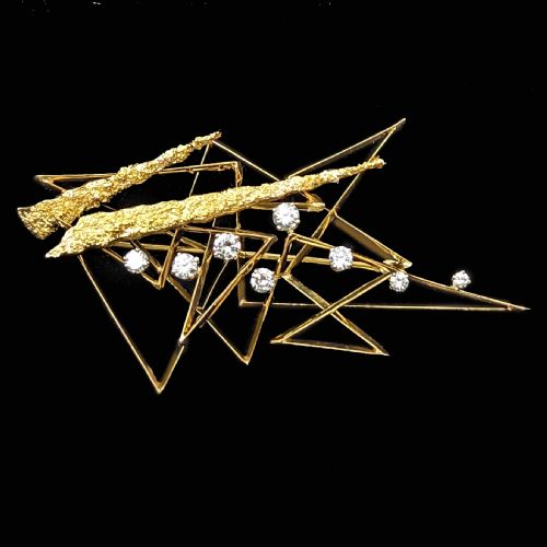 TONY CAVELTI DIAMOND BROOCH 18CT GOLD MODERNIST 1960S BROOCH 26 X 126 12 GRAMS - ADDITIONAL PHOTO 3