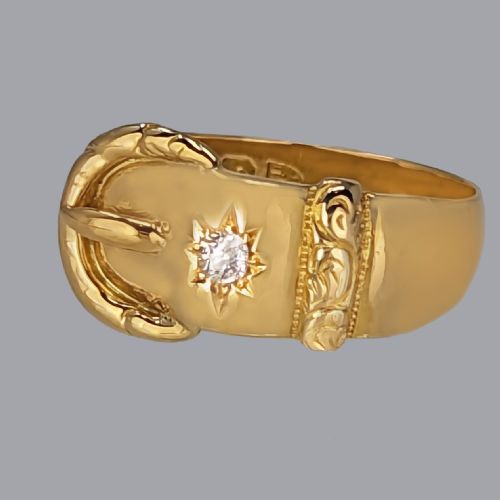 VICTORIAN DIAMOND BUCKLE RING 18CT GOLD CHESTER HALLMARKED ANTIQUE RING 55 GRAMS - ADDITIONAL PHOTO 2