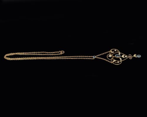 ANTIQUE AQUAMARINE AND SEED PEARL NECKLACE 9CT GOLD EDWARDIAN PENDANT CIRCA 1910 - ADDITIONAL PHOTO 6