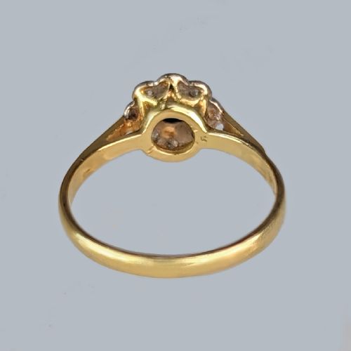 ANTIQUE SAPPHIRE DIAMOND DAISY RING 18CT GOLD PLAT EDWARDIAN FLOWER CLUSTER RING - ADDITIONAL PHOTO 6