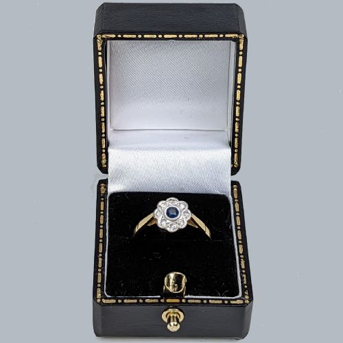 ANTIQUE SAPPHIRE DIAMOND DAISY RING 18CT GOLD PLAT EDWARDIAN FLOWER CLUSTER RING - ADDITIONAL PHOTO 8