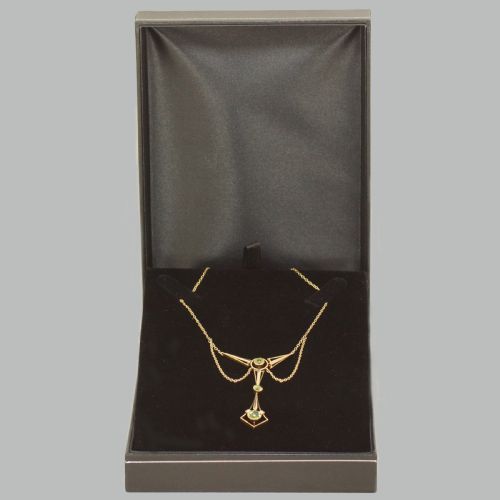 EDWARDIAN PERIDOT LAVALIERE NECKLACE 15CT GOLD ART DECO PERIDOT SEED PEARL ANTIQUE NECKLACE - ADDITIONAL PHOTO 3