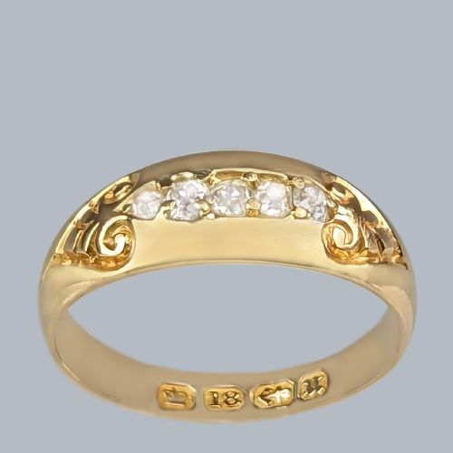 VICTORIAN DIAMOND RING 18CT GOLD FIVE STONE DIAMOND ANTIQUE RING BIRMINGHAM 1894 - ADDITIONAL PHOTO 1