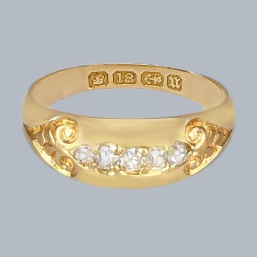 VICTORIAN DIAMOND RING 18CT GOLD FIVE STONE DIAMOND ANTIQUE RING BIRMINGHAM 1894 - ADDITIONAL PHOTO 3