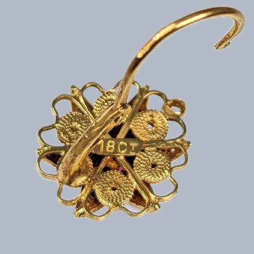 VICTORIAN RUBY FLORAL DROP EARRINGS 18CT GOLD HOOK FITTING ANTIQUE EARRINGS - ADDITIONAL PHOTO 2