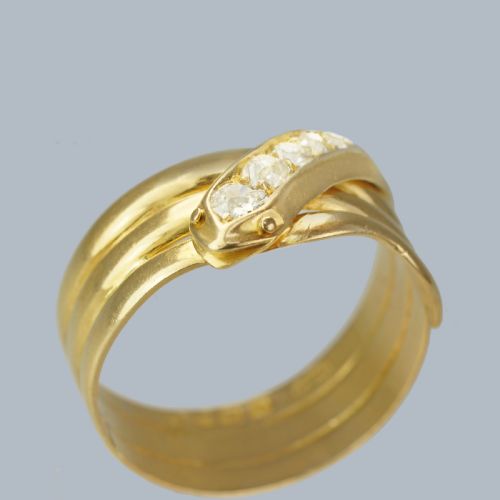 VICTORIAN DIAMOND SNAKE RING 18CT GOLD ANTIQUE COILED SERPENT RING CHESTER 1897 - ADDITIONAL PHOTO 4