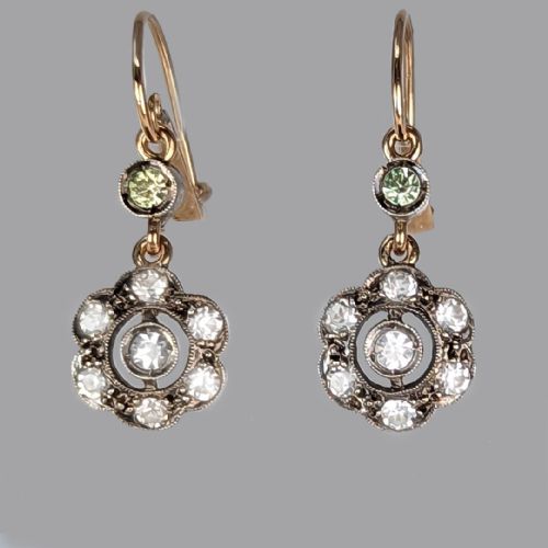 victorian floral dangle earrings 15ct gold silver antique paste hook earrings - CATEGORY: ANTIQUE JEWELLERY - DATED VICTORIAN