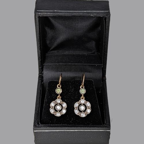VICTORIAN FLORAL DANGLE EARRINGS 15CT GOLD SILVER ANTIQUE PASTE HOOK EARRINGS - ADDITIONAL PHOTO 3