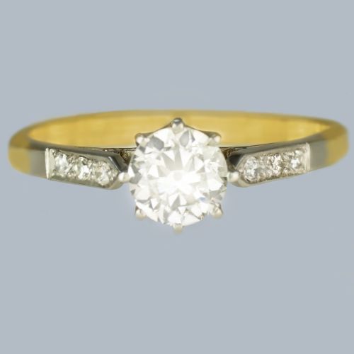 solitaire diamond engagement ring 18ct yellow gold vintage 1930s art deco ring - CATEGORY: ANTIQUE JEWELLERY - DATED 1930